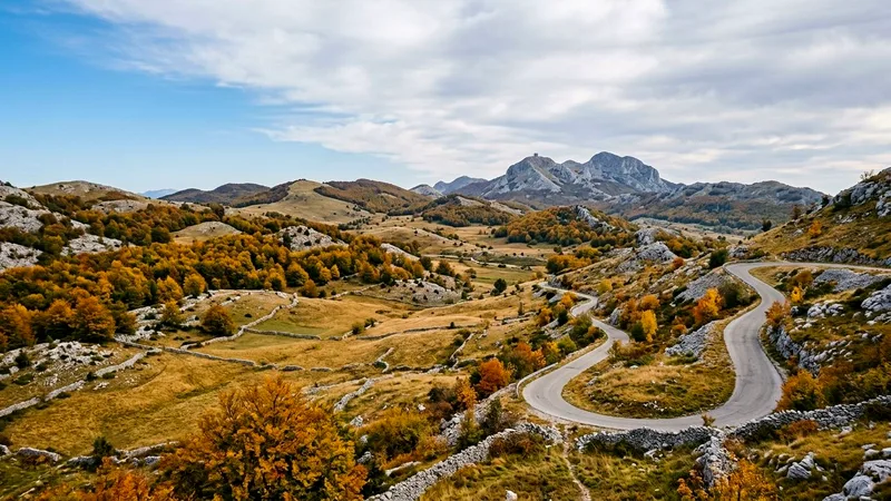 Karst meadows and autumn beech trees beneath Lovćen mountain near Kotor